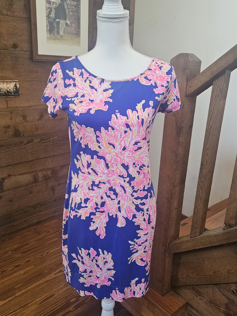 Lilly Pulitzer Blue Shift Dress with Pink Floral Print